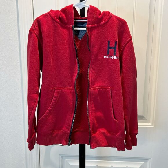 Tommy Hilfiger Red Zip Jacket Youth Size 6 H Logo Long Sleeves Zippered Hoodie - Picture 4 of 11